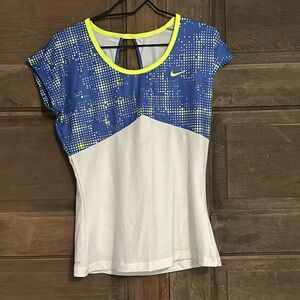 Nike Dri Fit Cut Out Running Shirt Size X Large Blue‎ and Yellow
